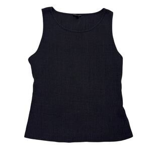 Guess Black Tank Top with Crew Neck-Line | Vertical Ribbing | Women's Medium